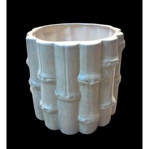 Vtg MCM Ceramic Bamboo Planter Cache pot Vase Hobby Piece Signed 6.5” Tall